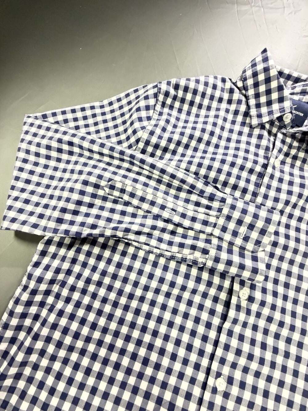 Daniel Hechter Paris Men's Navy Blue White Gingham Long Sleeve Button-Up Shirt